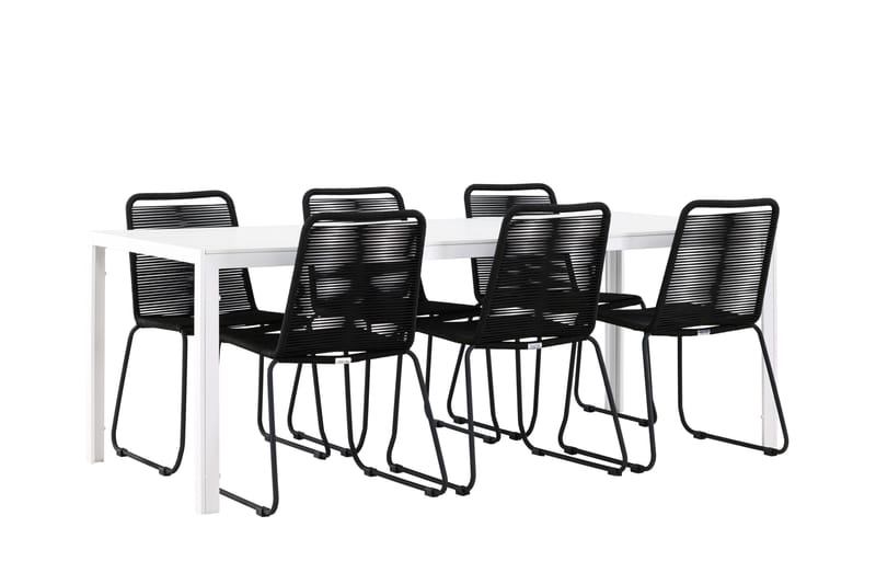 Break Matgrupp Utomhus 205 cm + 6 st Linero Matstolar Svart/Vit - Utemöbler & utemiljö - Utegrupp - Matgrupp utomhus