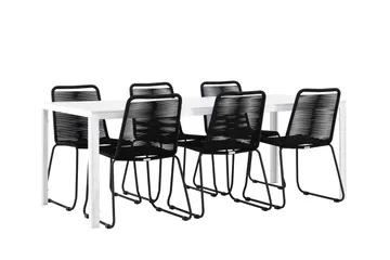 Break Matgrupp Utomhus 205 cm + 6 st Linero Matstolar Svart/Vit - Utemöbler & utemiljö - Utegrupp - Matgrupp utomhus