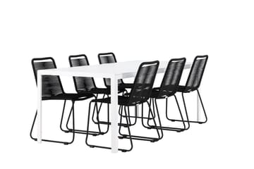 Break Matgrupp Utomhus 205 cm + 6 st Linero Matstolar Svart/Vit - Utemöbler & utemiljö - Utegrupp - Matgrupp utomhus