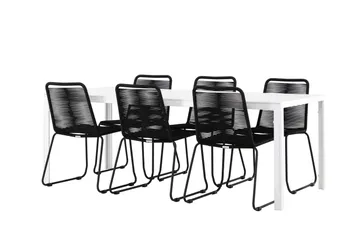 Break Matgrupp Utomhus 205 cm + 6 st Linero Matstolar Svart/Vit - Utemöbler & utemiljö - Utegrupp - Matgrupp utomhus