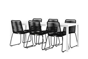 Break Matgrupp Utomhus 205 cm + 6 st Linero Matstolar Svart/Vit - Utemöbler & utemiljö - Utegrupp - Matgrupp utomhus