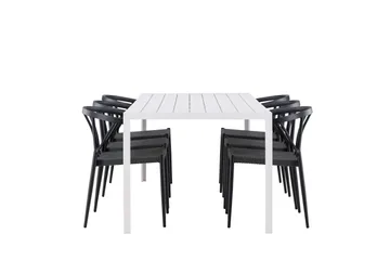 Break Matgrupp Utomhus 205 cm + 6 st Stina Matstolar Svart/Vit - Utemöbler & utemiljö - Utegrupp - Matgrupp utomhus