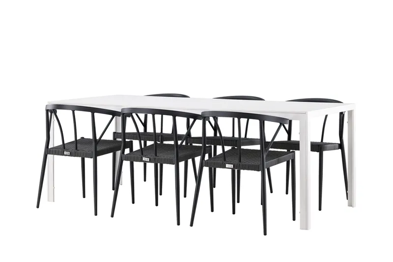 Break Matgrupp Utomhus 205 cm + 6 st Stina Matstolar Svart/Vit - Utemöbler & utemiljö - Utegrupp - Matgrupp utomhus
