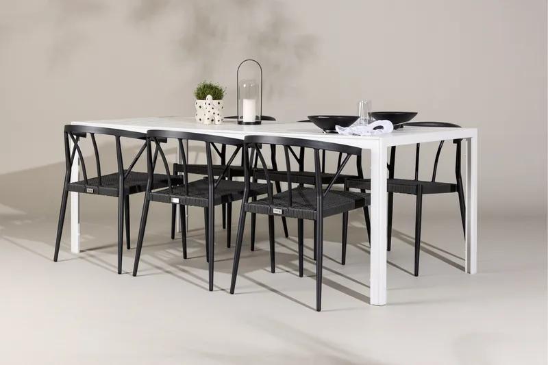Break Matgrupp Utomhus 205 cm + 6 st Stina Matstolar Svart/Vit - Utemöbler & utemiljö - Utegrupp - Matgrupp utomhus