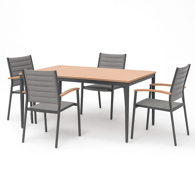 Matgrupp för utomhusbruk TOPAZ 144 cm 4 karmstolar - magnesiumgrå - Utemöbler & utemiljö - Utegrupp - Matgrupp utomhus