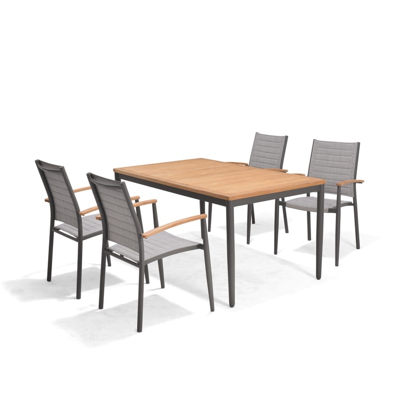 Matgrupp för utomhusbruk TOPAZ 144 cm 4 karmstolar, magnesiumgrå