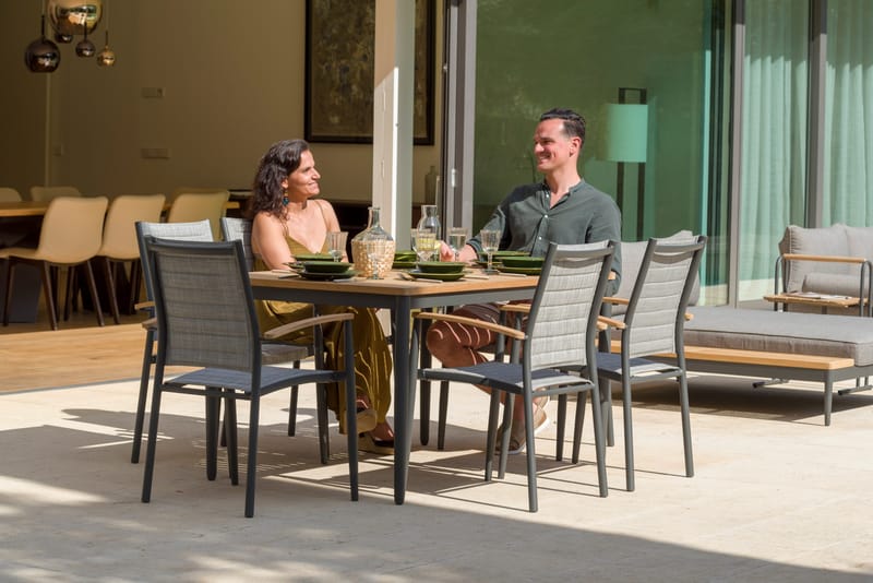 Matgrupp för utomhusbruk TOPAZ 144 cm 6 karmstolar - grå - Utemöbler & utemiljö - Utegrupp - Matgrupp utomhus