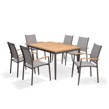 Matgrupp för utomhusbruk TOPAZ 144 cm 6 karmstolar - grå - Utemöbler & utemiljö - Utegrupp - Matgrupp utomhus