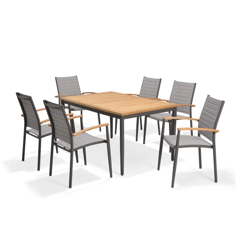 Matgrupp för utomhusbruk TOPAZ 144 cm 6 karmstolar, grå