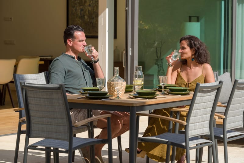 Matgrupp för utomhusbruk TOPAZ 144 cm 6 karmstolar - grå - Utemöbler & utemiljö - Utegrupp - Matgrupp utomhus