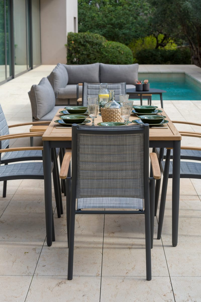 Matgrupp för utomhusbruk TOPAZ 144 cm 6 karmstolar - grå - Utemöbler & utemiljö - Utegrupp - Matgrupp utomhus