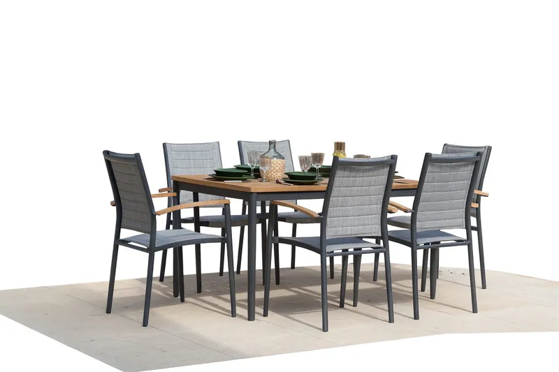 Matgrupp för utomhusbruk TOPAZ 144 cm 6 karmstolar - grå - Utemöbler & utemiljö - Utegrupp - Matgrupp utomhus