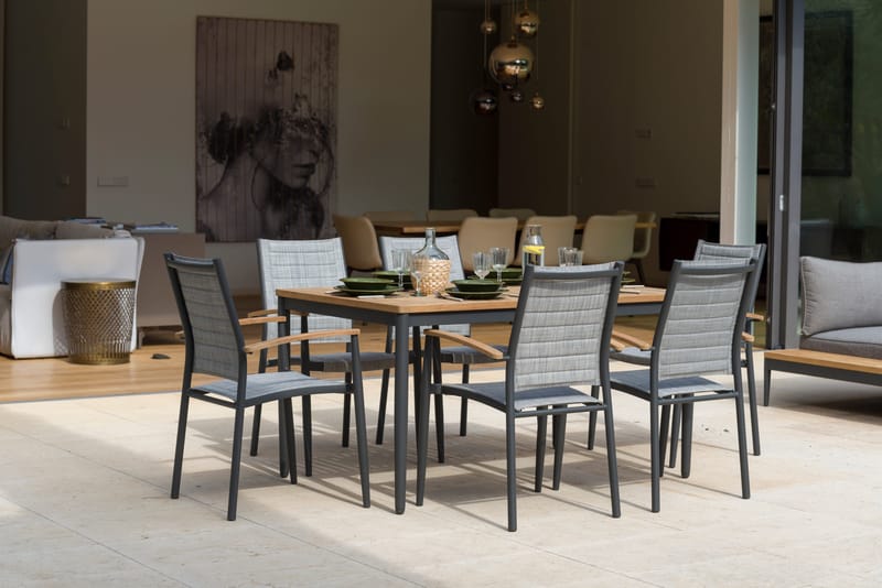 Matgrupp för utomhusbruk TOPAZ 144 cm 6 karmstolar - grå - Utemöbler & utemiljö - Utegrupp - Matgrupp utomhus