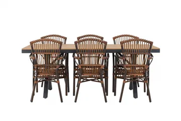 Garcia Matgrupp 200 cm + 6 st Galera Matstolar Brun/Svart - Utemöbler & utemiljö - Utegrupp - Matgrupp utomhus