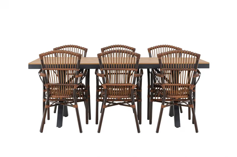 Garcia Matgrupp 200 cm + 6 st Galera Matstolar Brun/Svart - Utemöbler & utemiljö - Utegrupp - Matgrupp utomhus