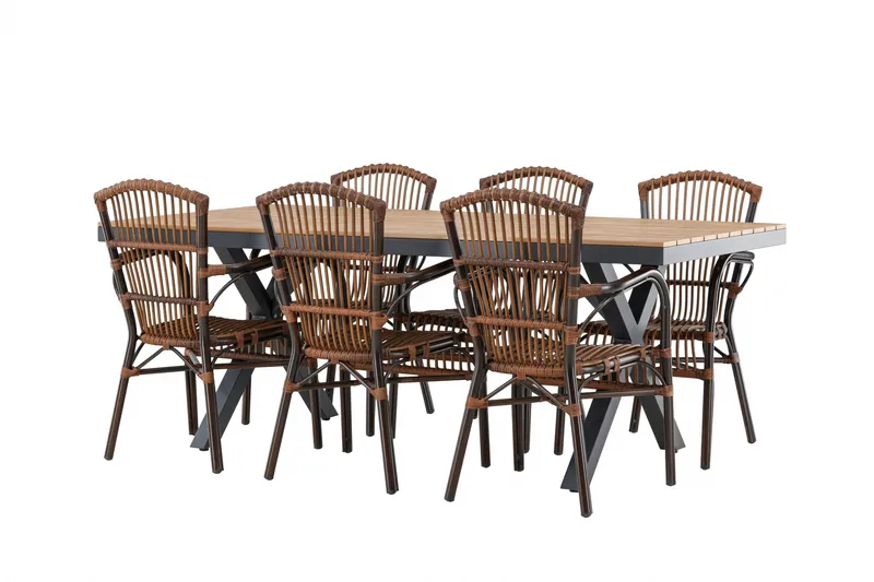 Garcia Matgrupp 200 cm + 6 st Galera Matstolar Brun/Svart - Utemöbler & utemiljö - Utegrupp - Matgrupp utomhus