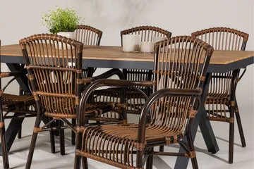 Garcia Matgrupp 200 cm + 6 st Galera Matstolar Brun/Svart - Utemöbler & utemiljö - Utegrupp - Matgrupp utomhus