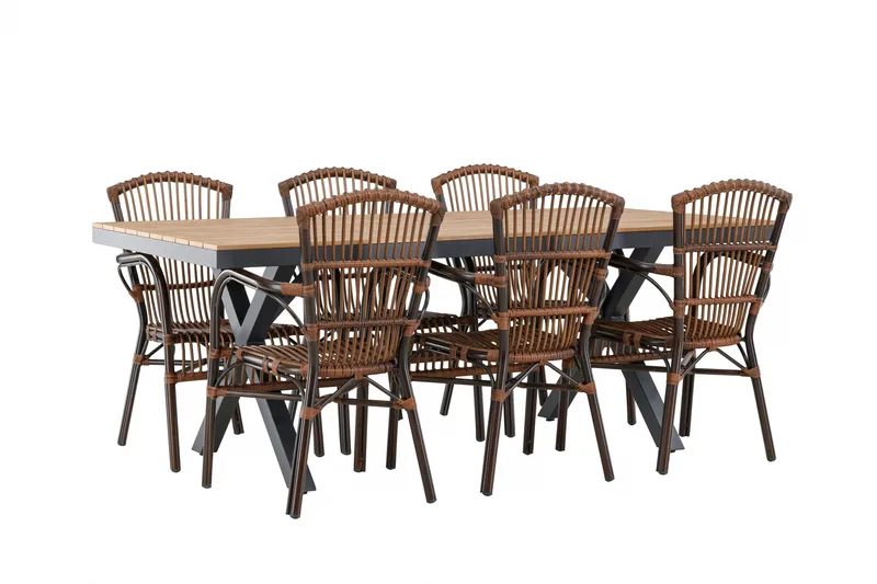 Garcia Matgrupp 200 cm + 6 st Galera Matstolar Brun/Svart - Utemöbler & utemiljö - Utegrupp - Matgrupp utomhus