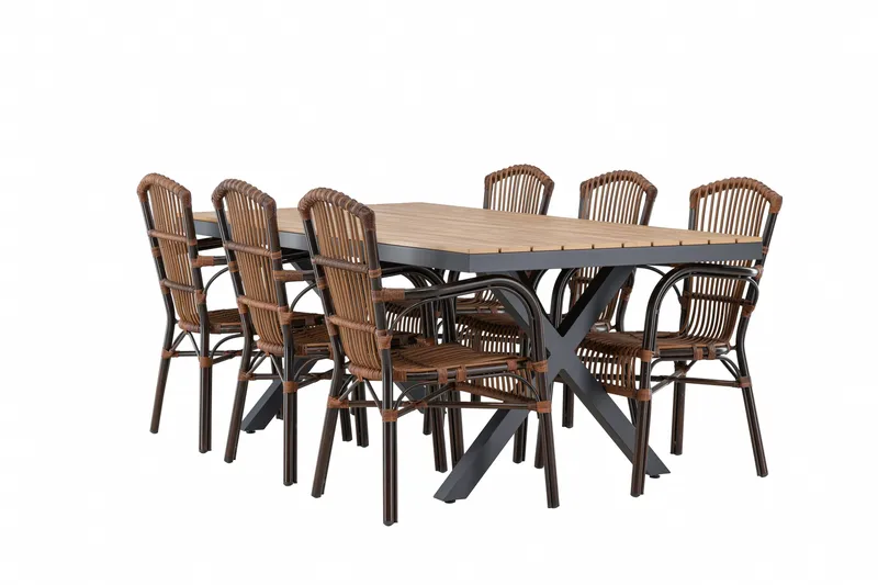 Garcia Matgrupp 200 cm + 6 st Galera Matstolar Brun/Svart - Utemöbler & utemiljö - Utegrupp - Matgrupp utomhus