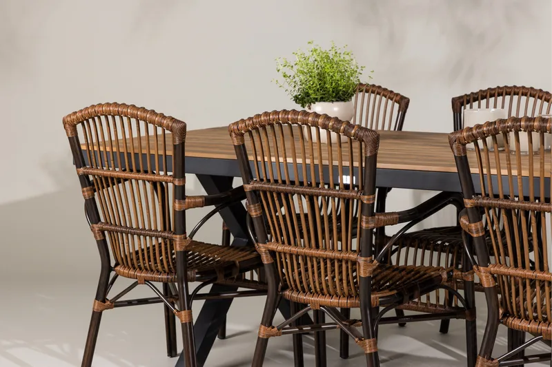 Garcia Matgrupp 200 cm + 6 st Galera Matstolar Brun/Svart - Utemöbler & utemiljö - Utegrupp - Matgrupp utomhus