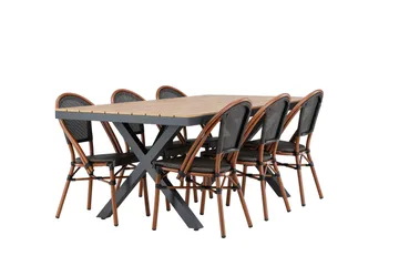 Garcia Matgrupp 200 cm + 6 st Guarda Matstolar Svart - Utemöbler & utemiljö - Utegrupp - Matgrupp utomhus