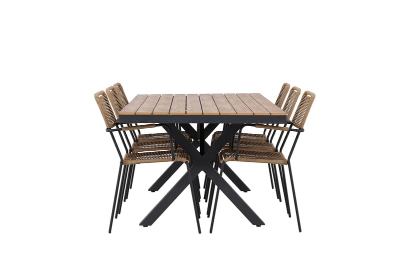 Matgrupp Garcia 200 cm + 6 st Hochanas Matstolar Svart - Utemöbler & utemiljö - Utegrupp - Matgrupp utomhus