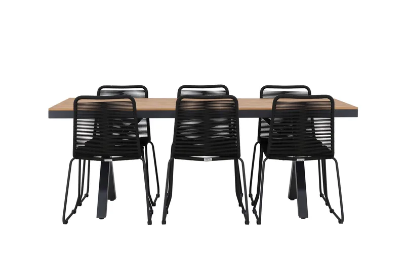 Garcia Matgrupp Utomhus 200 cm + 6 st Linero Matstolar Svart - Utemöbler & utemiljö - Utegrupp - Matgrupp utomhus