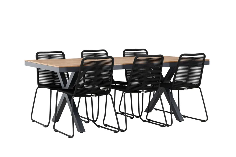 Garcia Matgrupp Utomhus 200 cm + 6 st Linero Matstolar Svart - Utemöbler & utemiljö - Utegrupp - Matgrupp utomhus