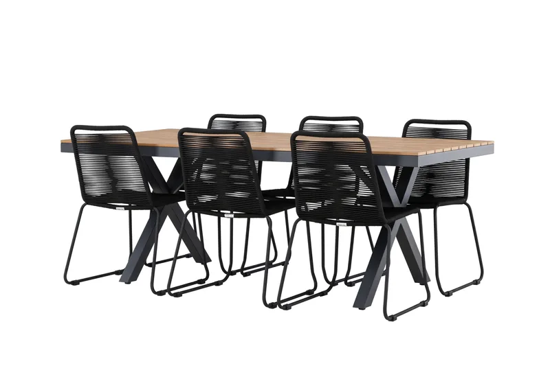 Garcia Matgrupp Utomhus 200 cm + 6 st Linero Matstolar Svart - Utemöbler & utemiljö - Utegrupp - Matgrupp utomhus
