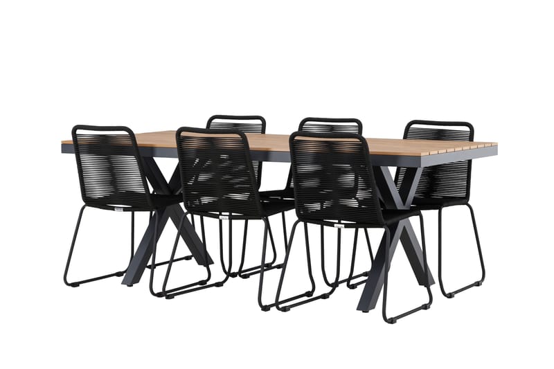 Matgrupp Utomhus Garcia 200 cm + 6 st Linero Matstolar Svart - Utemöbler & utemiljö - Utegrupp - Matgrupp utomhus