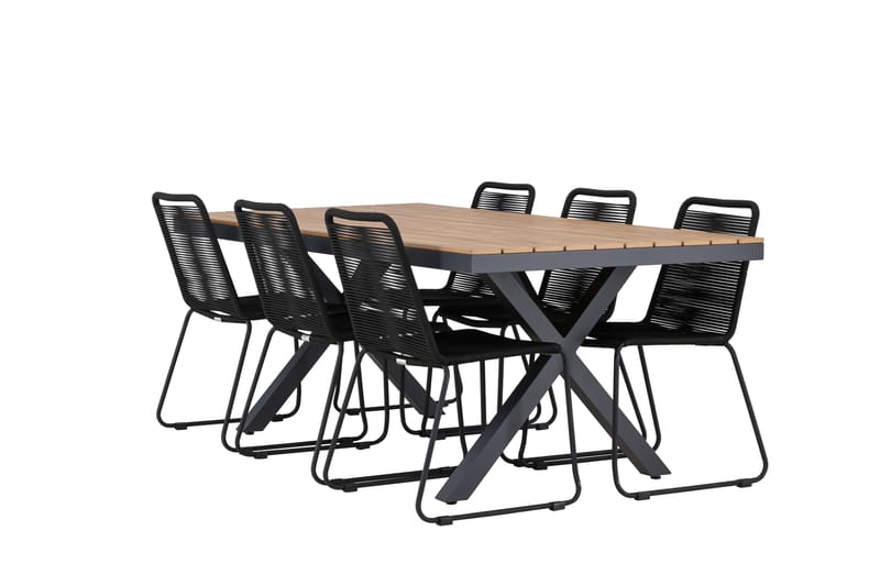Matgrupp Utomhus Garcia 200 cm + 6 st Linero Matstolar Svart - Utemöbler & utemiljö - Utegrupp - Matgrupp utomhus
