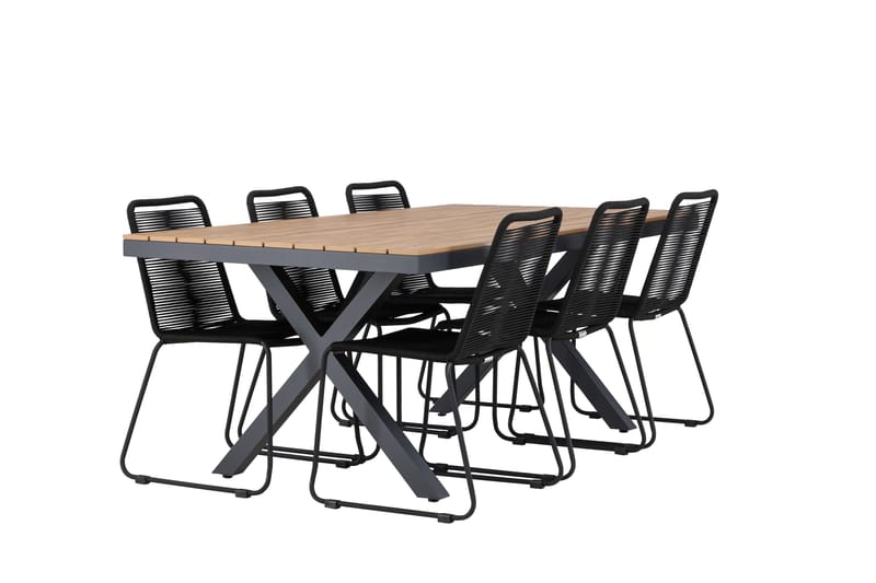 Matgrupp Utomhus Garcia 200 cm + 6 st Linero Matstolar Svart - Utemöbler & utemiljö - Utegrupp - Matgrupp utomhus