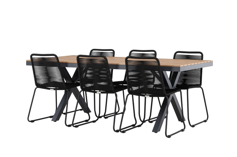 Matgrupp Utomhus Garcia 200 cm + 6 st Linero Matstolar Svart - Utemöbler & utemiljö - Utegrupp - Matgrupp utomhus