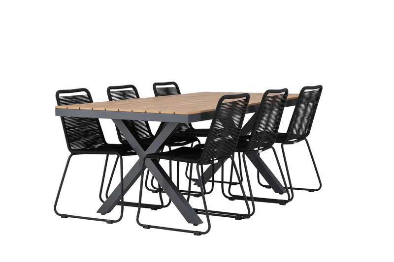 Garcia Matgrupp Utomhus 200 cm + 6 st Linero Matstolar Svart - Utemöbler & utemiljö - Utegrupp - Matgrupp utomhus