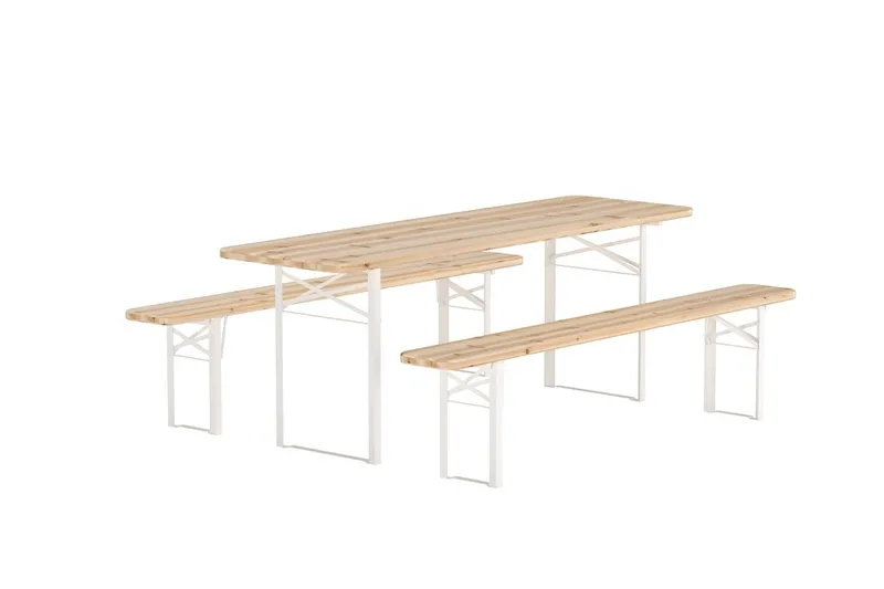 Matgrupp Guiness 200 cm med 2 Bänkar Utomhus - Teaklook, beige stomme - Utemöbler & utemiljö - Utegrupp - Matgrupp utomhus