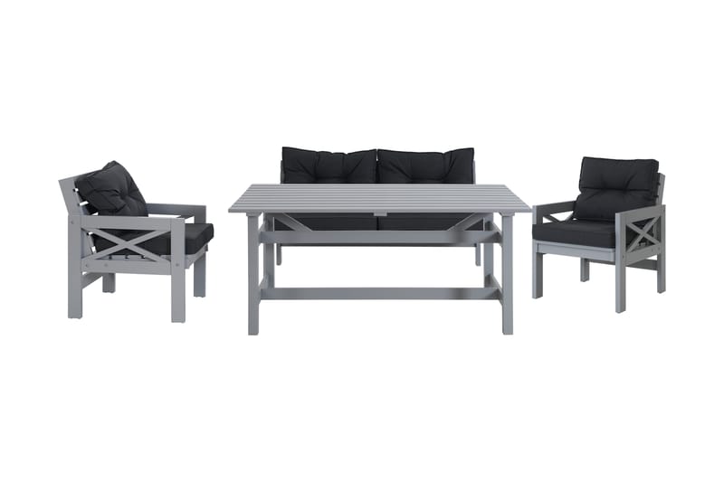 Matgrupp Husarn 160 cm + 2 Stolar + Bänk med Dynor Matt Grå - KWA - Loungeset & loungegrupp - Soffgrupp utomhus