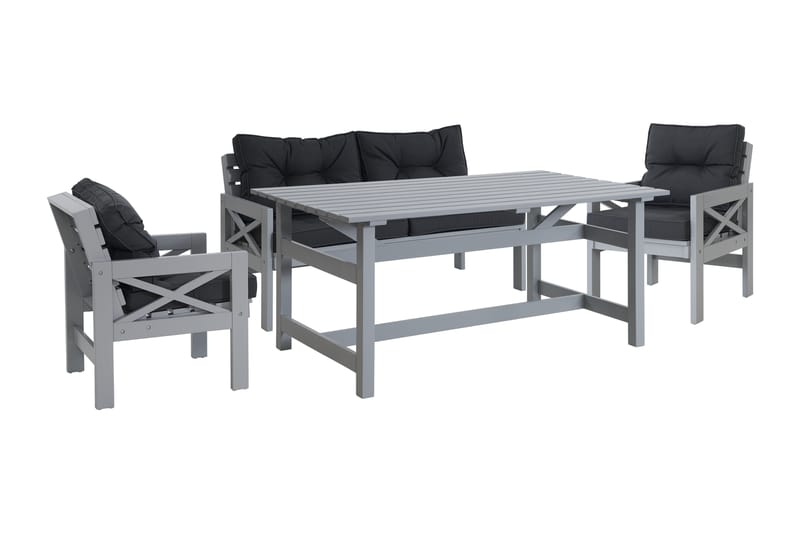 Matgrupp Husarn 160 cm + 2 Stolar + Bänk med Dynor Matt Grå - KWA - Loungeset & loungegrupp - Soffgrupp utomhus