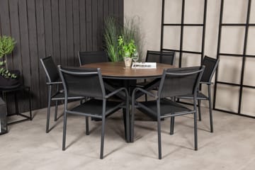 Matgrupp Llama Rund Ø140cm + 6 Santorini Karmstolar Svart/br - Venture Home - Utemöbler & utemiljö - Utegrupp - Matgrupp utomhus