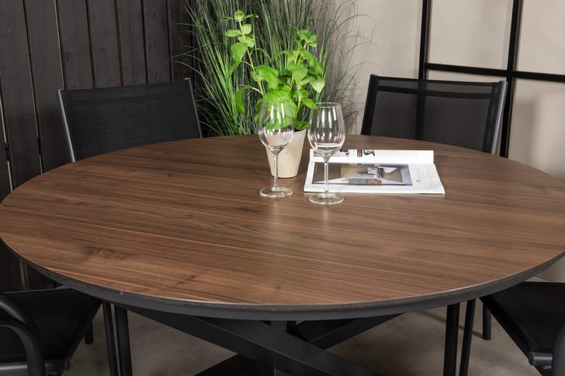 Matgrupp Llama Rund Ø140cm + 6 Santorini Karmstolar Svart/br - Venture Home - Utemöbler & utemiljö - Utegrupp - Matgrupp utomhus