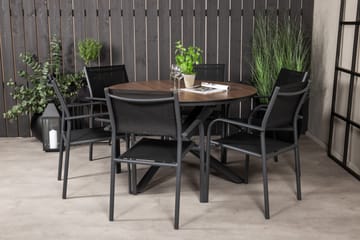Matgrupp Llama Rund Ø140cm + 6 Santorini Karmstolar Svart/br - Venture Home - Utemöbler & utemiljö - Utegrupp - Matgrupp utomhus