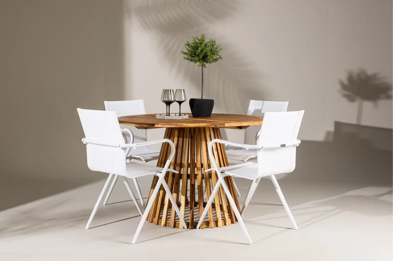 Lumpur Matgrupp Rund 120 cm + 4 st Alling Matstolar Vit - Utemöbler & utemiljö - Utegrupp - Matgrupp utomhus