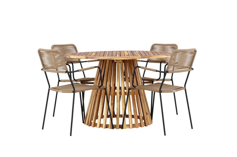 Lumpur Matgrupp Utomhus Rund 120 cm + 4 st Hochanas Matstolar Svart