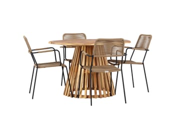 Matgrupp Utomhus Lumpur Rund 120 cm + 4 st Hochanas Matstolar Svart - Utemöbler & utemiljö - Utegrupp - Matgrupp utomhus