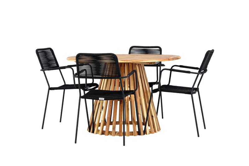 Lumpur Matgrupp Utomhus Rund 120 cm + 4 st Hochanas Matstolar Svart/Brun - Utemöbler & utemiljö - Utegrupp - Matgrupp utomhus