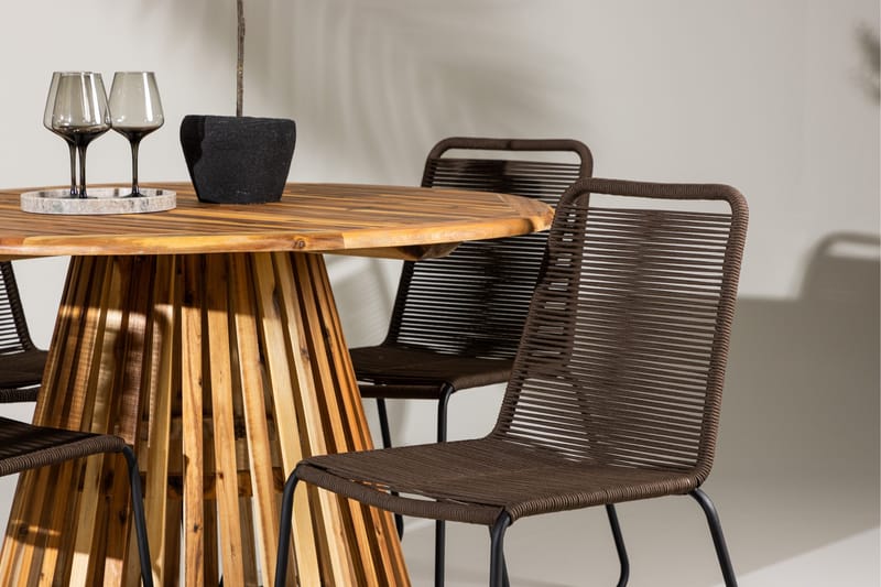 Lumpur Matgrupp Utomhus Rund 120 cm + 4 st Lindos Matstolar Brun - Utemöbler & utemiljö - Utegrupp - Matgrupp utomhus