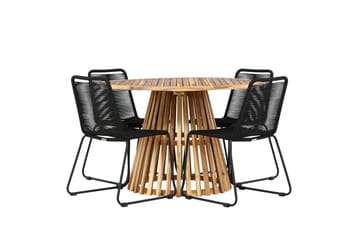 Matgrupp Utomhus Lumpur Rund 120 cm + 4 st Linero Matstolar Svart - Utemöbler & utemiljö - Utegrupp - Matgrupp utomhus