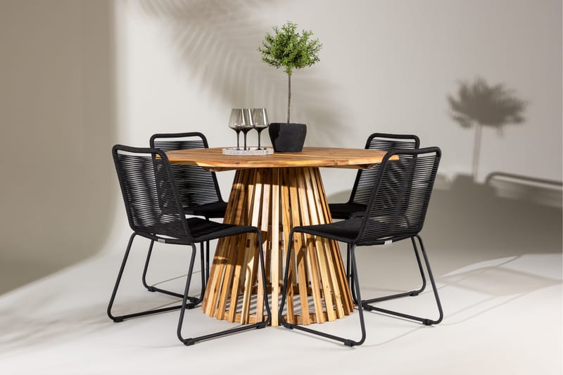 Matgrupp Utomhus Lumpur Rund 120 cm + 4 st Linero Matstolar Svart - Utemöbler & utemiljö - Utegrupp - Matgrupp utomhus