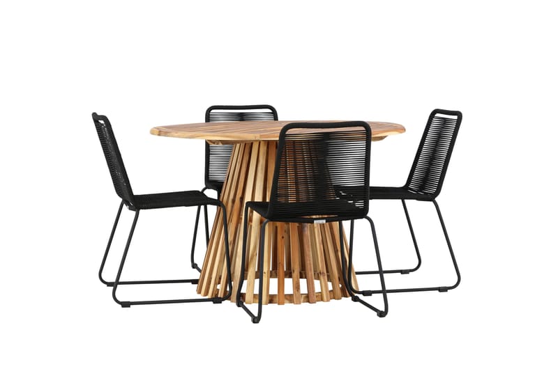 Matgrupp Utomhus Lumpur Rund 120 cm + 4 st Linero Matstolar Svart - Utemöbler & utemiljö - Utegrupp - Matgrupp utomhus
