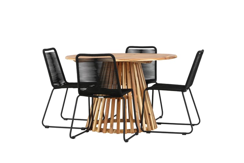 Matgrupp Utomhus Lumpur Rund 120 cm + 4 st Linero Matstolar Svart - Utemöbler & utemiljö - Utegrupp - Matgrupp utomhus
