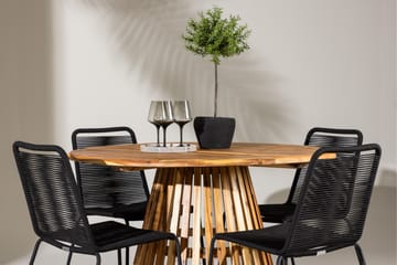Matgrupp Utomhus Lumpur Rund 120 cm + 4 st Linero Matstolar Svart - Utemöbler & utemiljö - Utegrupp - Matgrupp utomhus